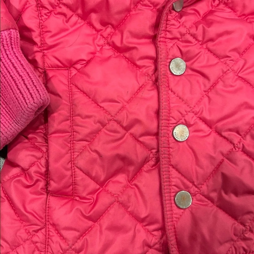 Ralph Lauren Quilted Jacket Pink Knit Collar Snap Front 3T